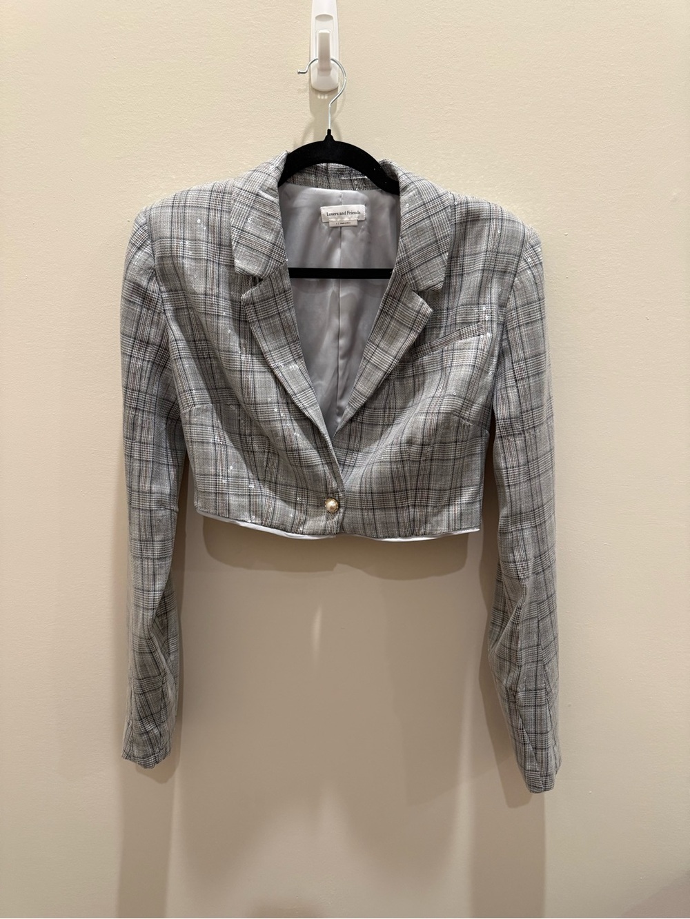 Lovers & Friends x Revolve Gray Plaid Sequin Cropped Blazer